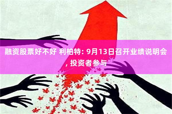 融资股票好不好 利柏特: 9月13日召开业绩说明会, 投资者参与