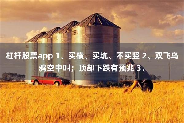 杠杆股票app 1、买横、买坑、不买竖 2、双飞乌鸦空中叫；顶部下跌有预兆 3、